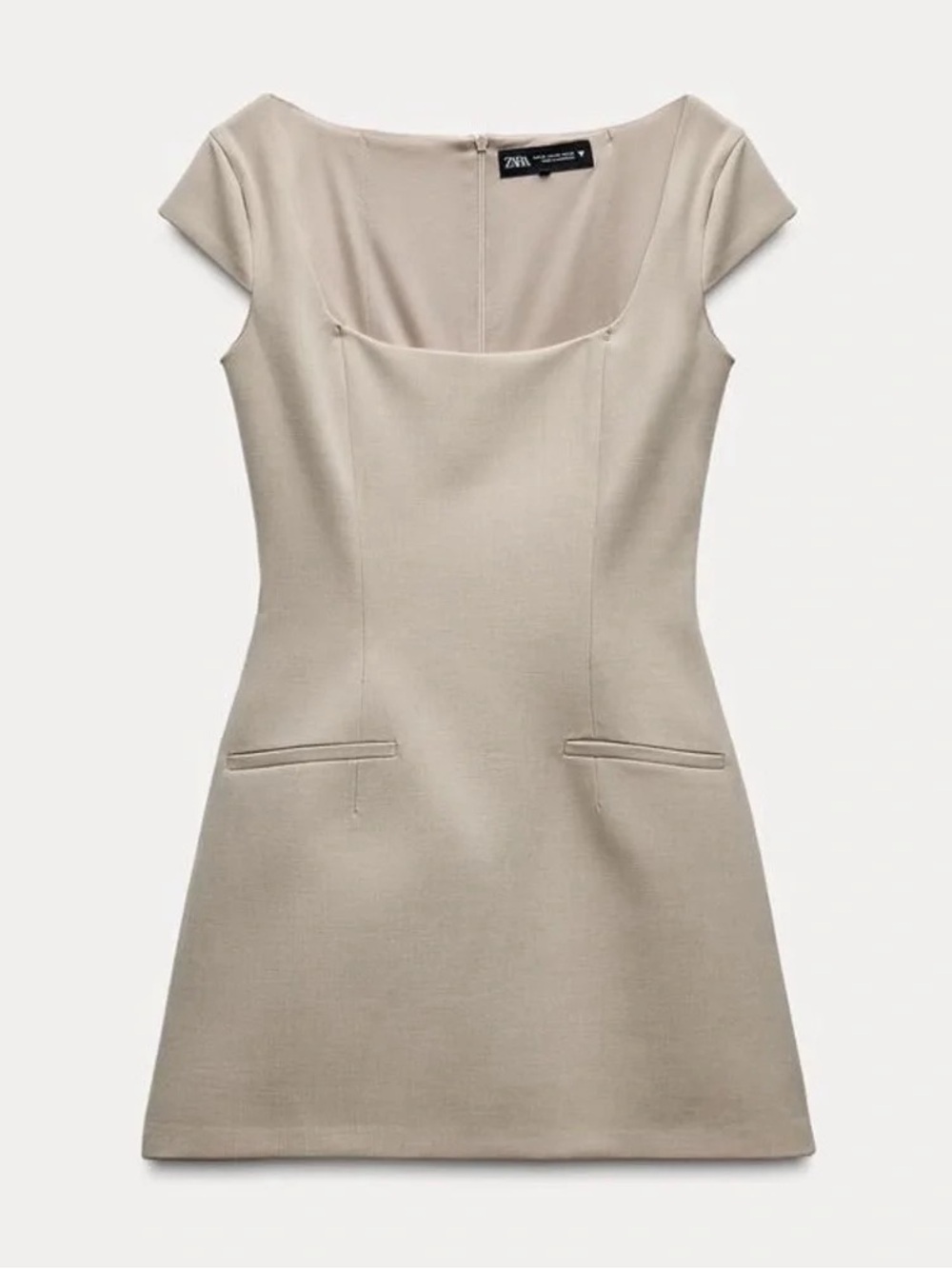 Zara Beige Cap-Sleeve Sheath Dress